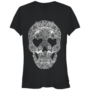 Juniors Womens Lost Gods Henna Grinning Skull Print T-Shirt - 1 of 3