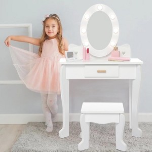 Kids' Vanity Set with Mirror and Light, Makeup Mirror with Light, Vanity Chair, Makeup Table and Stool, Wood Makeup Playset for Girls Ages 4-9 - 1 of 4