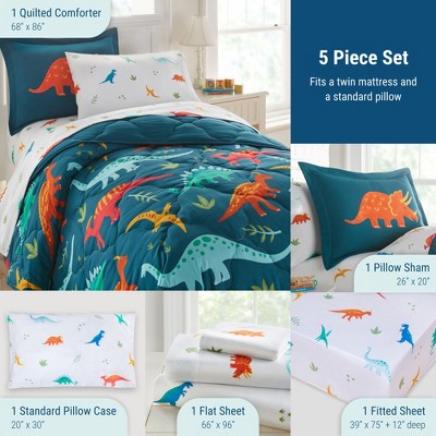Jurassic Dinosaurs Blue Microfiber Twin Bedding Set