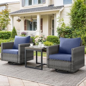 POCASSY Square Armrest Outdoor Swivel Rocker Patio Chairs Set of 2, Gray Wicker Furniture Swivel Patio Chairs for Porch, Poolside, Deck - 1 of 4