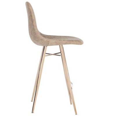Mid-Century Brown Faux Leather Counter Stool with Copper Legs