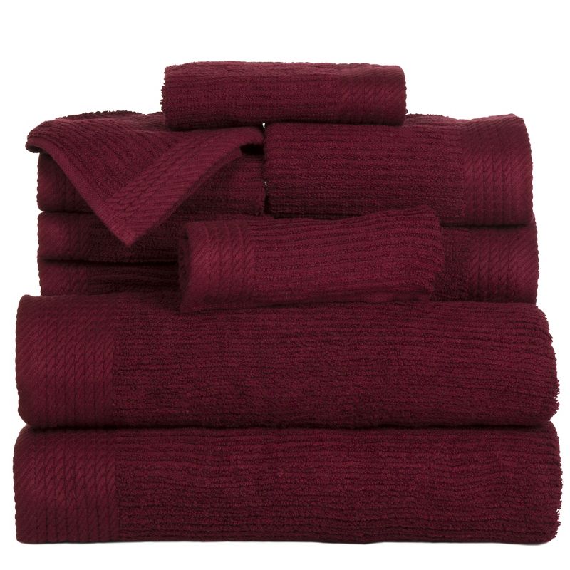 Hastings Home Ribbed 100% Cotton Towel Set - 10-pc, Burgundy, 1 of 6