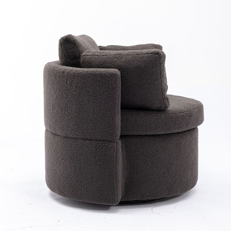 April 33.9" Seat Wide Teddy Upholstered Round Swivel Backrest Chair, Swivel Chairs with Storage Including 3 Pillows-Maison Boucle, 5 of 12