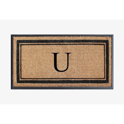 A1HC Natural Rubber Coir Outdoor Doormat 24x48 Monogrammed Anti-Shed Treated Durable Front Door Mat