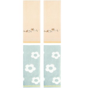REGALWOVEN 4 Pcs Cute Floral Pattern Cotton Bathroom Soft Absorbent Hand Towel - 1 of 4
