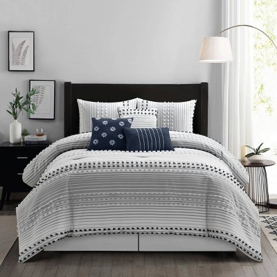 Navy and White Striped Microfiber King Comforter Set