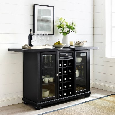 Alexandria Classic Black Sliding Top Bar Cabinet with Beveled Glass