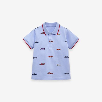 MyKids-USA Baby Kids Boys Blue Racing Car Print Short Sleeves Polo Shirt