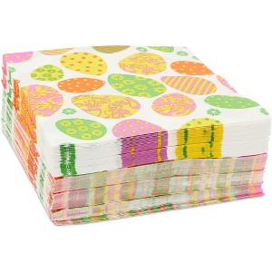 Juvale 100-Pack Disposable Easter Paper Napkins, 6.5x6.5 Inch Cocktail Serviettes for Spring Gatherings, Printed Dinner Tissue - 1 of 4