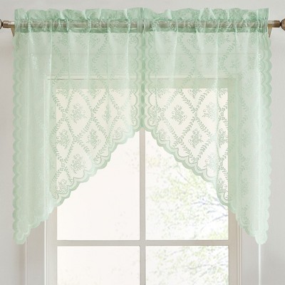 HLC.ME Isabella Floral Rod Pocket Lace Short Cafe Swags for Small Windows - Set of 2