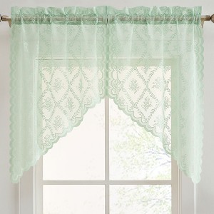 HLC.ME Isabella Floral Rod Pocket Lace Short Cafe Swags for Small Windows - Set of 2 - 1 of 4