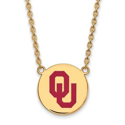 Black Bow Jewelry 14k Yellow Gold Plated Sterling Silver Oklahoma Sooners NCAA Necklace 18 Inch