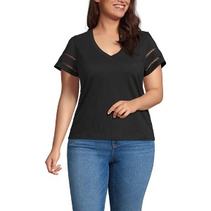 Lands' End Women's Slub Flutter Sleeve V-Neck T-Shirt - 1 of 3