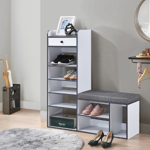 Kings Brand Furniture Julian Shoe Bench – Entryway Storage Bench, Padded Cushion Seat, Drawer Organizer, 7-Shelf Shoe Rack - 1 of 3
