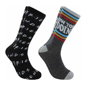 HYP Friends How You Doing and Logo Adult Novelty Crew Socks | 2 Pairs  | Size 6-12 - 1 of 4
