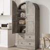 72" Tall Arched Kitchen Pantry Cabinet, Farmhouse Wood Pantry Storage Cabinet with 2 Large Drawers & Glass Door - 3 of 4