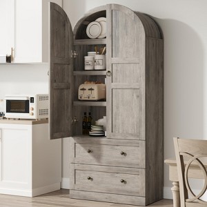 72" Arched Kitchen Pantry, Wood Arch Kitchen Storage Cabinets with Doors, Drawers, Shelves, Farmhouse Freestanding Versatile Large Cupboard Cabinet - 1 of 4
