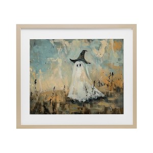 Stupell Industries Halloween Witch Hat Ghostie Framed Print Under Glass Art, Brown, 16" x 13" - 1 of 4