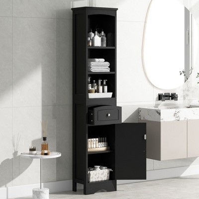 NicBex 67" Tall Bathroom Cabinet with 3 Shelves,1 Drawer&1 Door,Modern Space-Saving Corner Cabinet for Bathroom,Bathroom Organizer