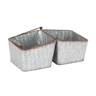 Rectangular Iron Metal Bucket Planter with Handle Silver - Olivia & May