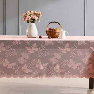 HLC.ME Butterfly Floral Patterned Scalloped, Wrinkle Resistant, Lace Fabric Table Cloth for Round and Rectangle Tables - 1 of 4