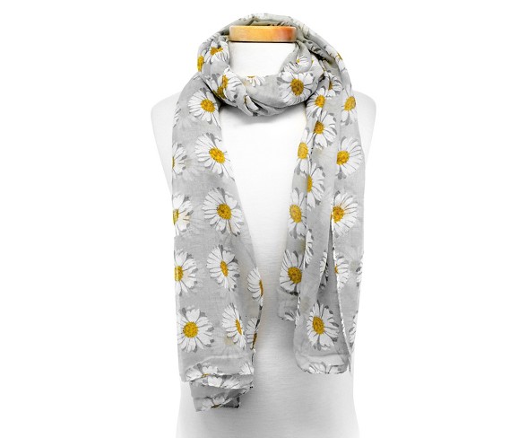 Women's Daisy Print Oblong Scarf - Gray
