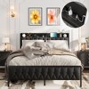 Jojoka Platform Bed Frame with Charging Station, Headboard Shelf, Faux Leather Upholstery, No Box Spring Needed - 3 of 4