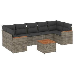 vidaXL Patio Sofa Set with Cushions Outdoor Furniture 8 Piece Poly Rattan - Gray - 1 of 4