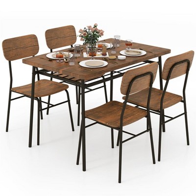 Resenkos Kitchen Table and Chairs Sets,Dining Table Set,5-Piece Table Set for 4 with Metal Frame and Storage Rack-Brown