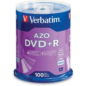 Verbatim AZO DVD+R 4.7GB 16X with Branded Surface - 100pk Spindle - 2 Hour Maximum Recording Time - 1 of 2