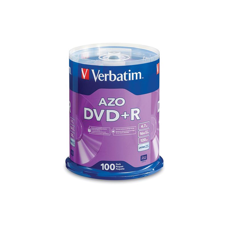 Verbatim AZO DVD+R 4.7GB 16X with Branded Surface - 100pk Spindle - 2 Hour Maximum Recording Time, 1 of 3