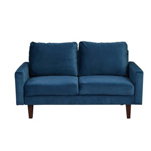 Velvet Loveseat Mid-Century Modern Sofa Tufted Couch with Wooden Legs for Living Room - 1 of 4