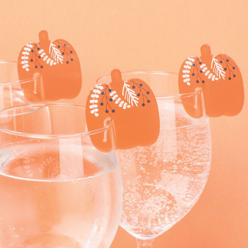 Big Dot of Happiness Happy Thanksgiving - Pumpkin Fall Harvest Party Wine Glass Charms - Acrylic Drink Markers - Set of 20, 1 of 7
