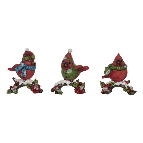 Transpac Resin Bundled Up Cardinal On Branch Figurine set of 3 Christmas Home Decorations - image 1 of 1