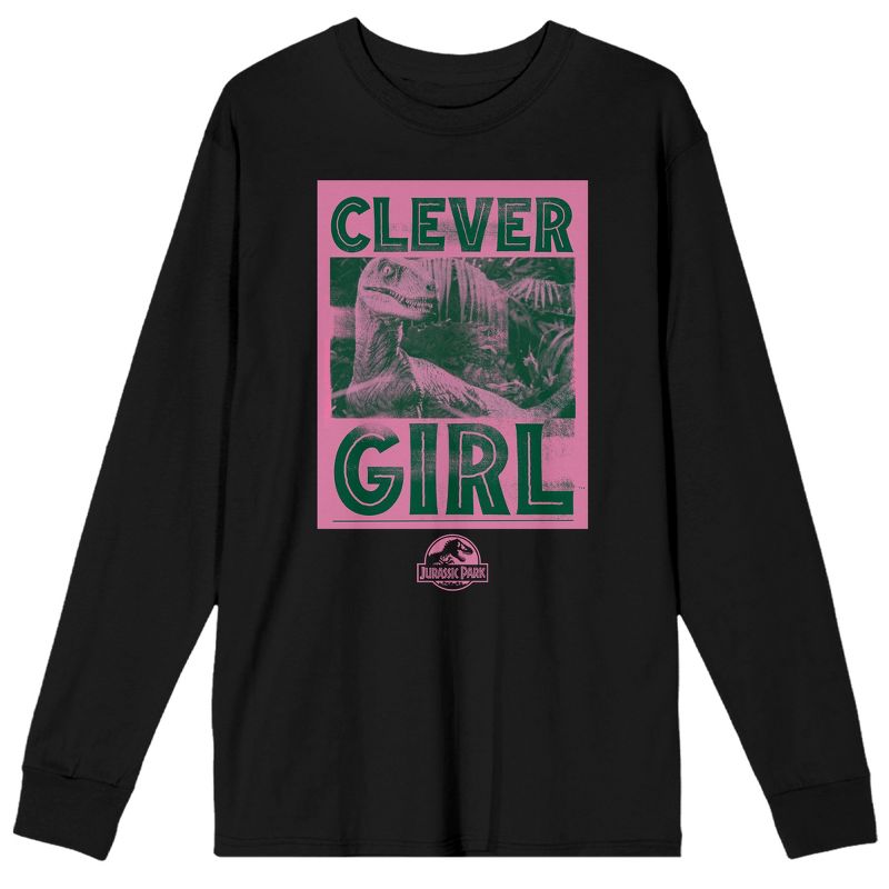 Jurassic Park Clever Girl Crew Neck Long Sleeve Black Adult Tee, 1 of 4