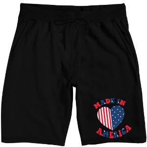 Stars & Stripes Heart Made In America Men’s Black Sleep Pajama Shorts - 1 of 4