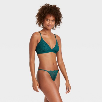 Women's Lace Eyelash Thong - Auden™ Teal L