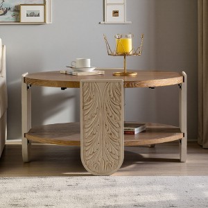 Wood Carved End Coffee Table with Dual Storage - 1 of 4