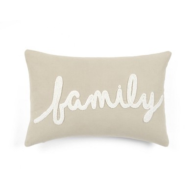 13"x20" Oversize 'Family' Chenille Family-Friendly Lumbar Throw Pillow Cover Neutral - Lush Décor