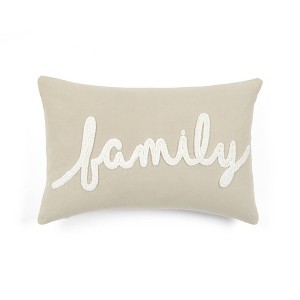 13"x20" Oversize 'Family' Chenille Family-Friendly Lumbar Throw Pillow Cover Neutral - Lush Décor - 1 of 4
