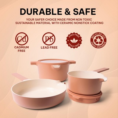 Alva 5-in-1 Peach Ceramic Nonstick Cookware Set