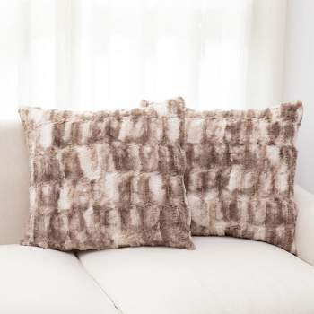 Cheer Collection Luxuriously Soft Faux Fur Throw Pillow With Inserts, Set of 2 - Marble Brown