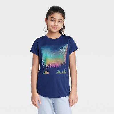 Girls' Short Sleeve Aurora Graphic T-Shirt - All in Motion™ Dark Blue