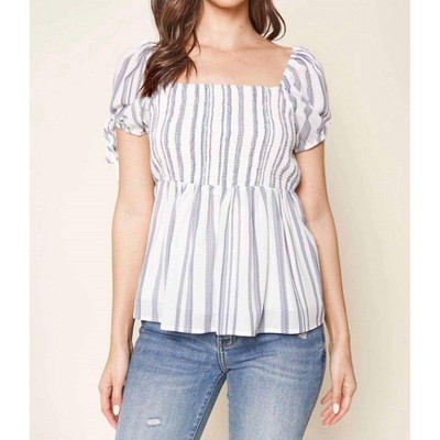 Women's Baja Striped Puff Sleeve Top - SUGARLIPS
