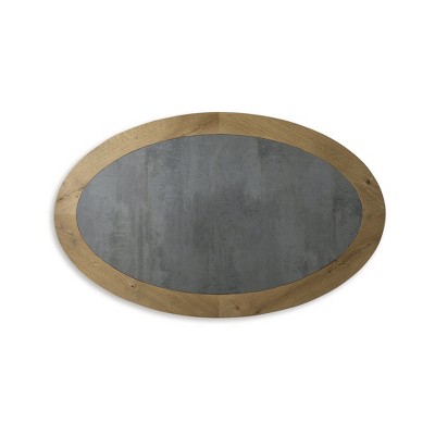 Oval Light Brown Wood Coffee Table with Faux Cement Top
