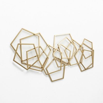 LuxenHome Gold Iron Abstract Geometric Wall Sculpture, 47.4-Inch Wide
