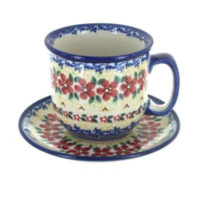 Blue Rose Polish Pottery Calico Coffee Mug & Saucer