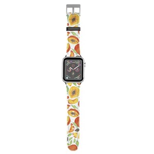 Cat Coquillette Peaches Green Leaves 42mm/44mm Silver Apple Watch Band - Society6 - 1 of 3