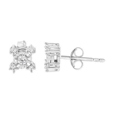 Haus of Brilliance Silver 1/4 Cttw Diamond "X" Shaped Stud Earrings