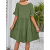 Women's Summer Casual Midi Dress Dressy Smocked Elastic Waist Tiered A-Line Dress V Neck Short Sleeve Midi Dress - 2 of 4
